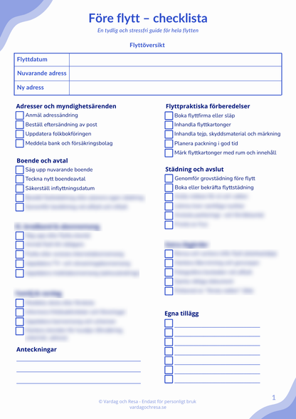 Flyttchecklista – komplett checklista för flytt