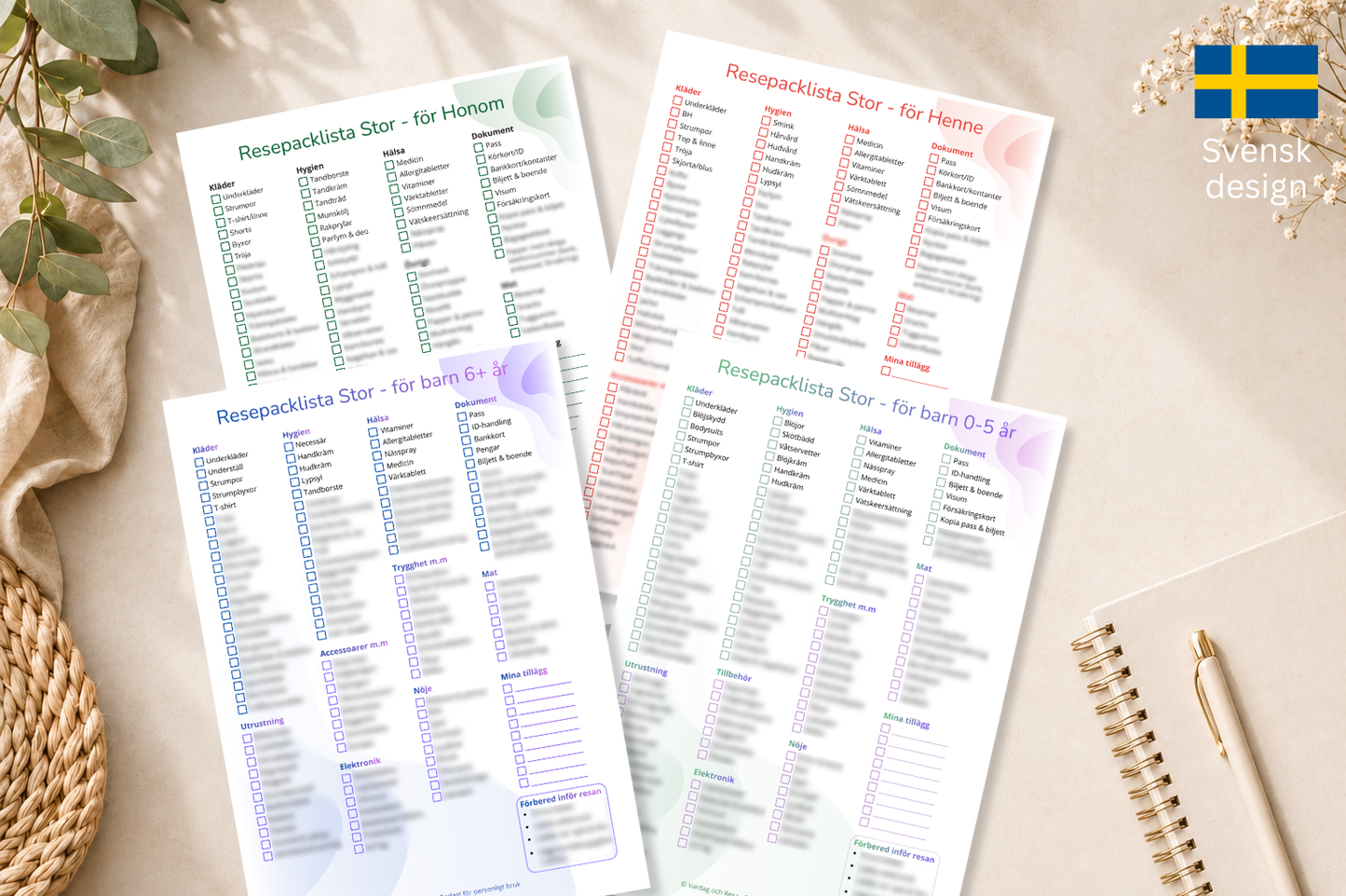 Packa smart – 4 PDF packlistor för hela familjen